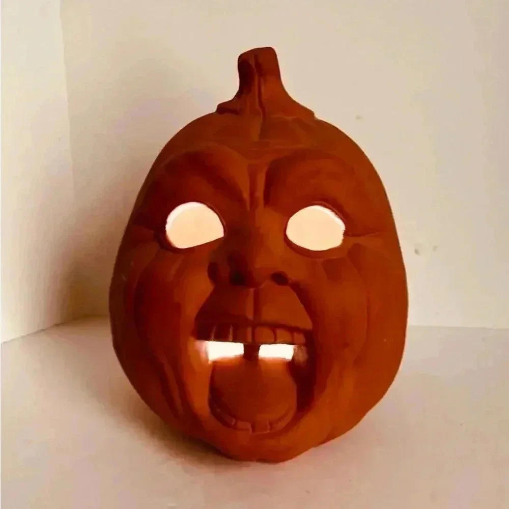 Vintage Terracotta Pumpkin Face Figure